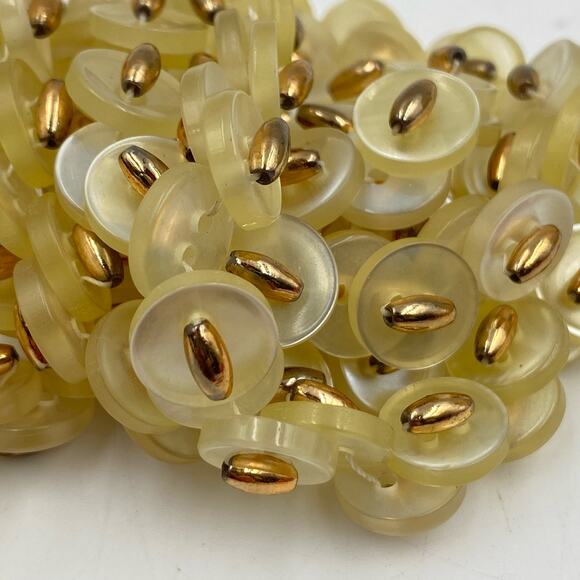 Vintage Chain Link Button Necklace, Light Yellow and Gold Retro Button Necklace - Picture 6 of 9